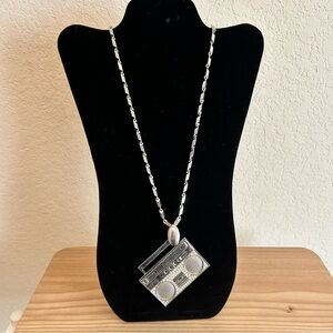 Boom Box Silver Long Necklace